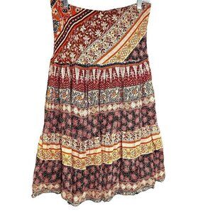 Vintage Monte DP Almonte Brown Boho Crinkle Gypsy Midi Skirt Made in Canada